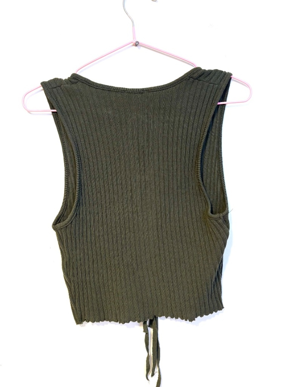 Zara Sleeveless Ribbed Tie Front Knit Top Shirt Dark Green Womens Size Small - Picture 5 of 6